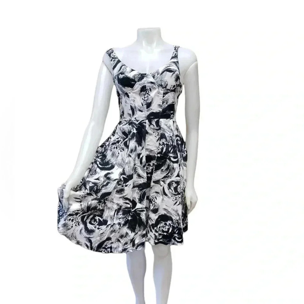 Ariella Black White Midi Fit & Flare Dress Size Large
